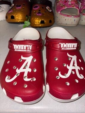 CROCS Red and White Alabama Logo Clogs